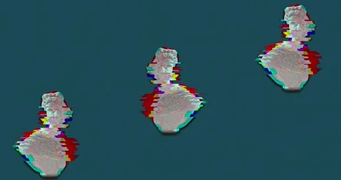 Animation of head sculptures with interference on blue background Stock Footage 329103051