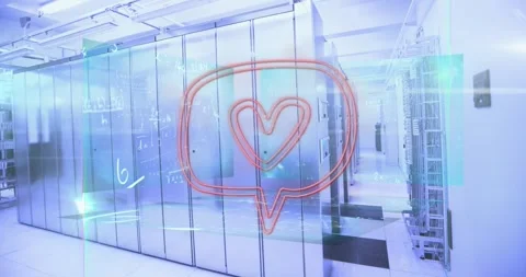 Animation of heart shape over speech bubble and mathematical equations against Stock Footage 326630506