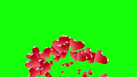 Animation of hearts flying in different directions on a green screen Stock Footage