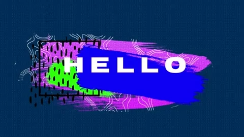 Animation of hello texts over square and abstract pattern against blue Stock Footage 329989178