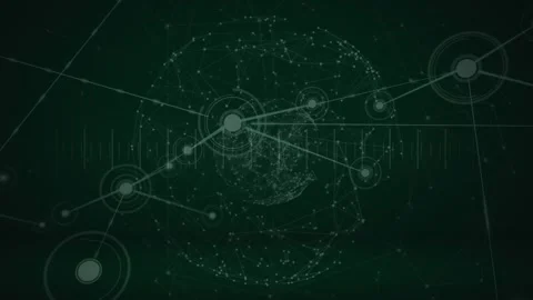 Animation of hexagon pattern and dots forming globe, soundwave over dots Stock Footage 326763901