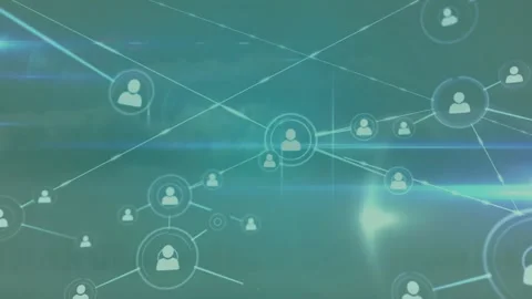 Animation of hexagon pattern over profile icons interconnected with lines and Stock Footage 328010127