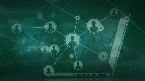 Animation of hexagon pattern, profile and graphs icons, map over cropped hands Stock Footage 330178288
