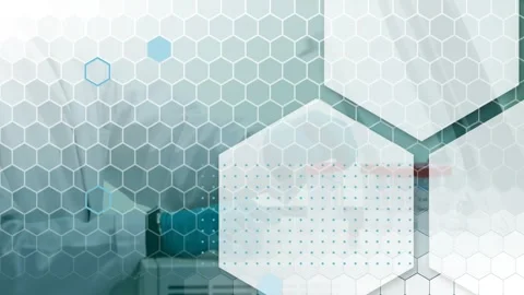 Animation of hexagons and scientific data processing over female scientist in Stock Footage 330735951