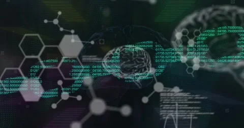Animation of hexagons, block chain, data in black space Video stock 330413227