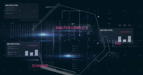 Animation of hexagons over graphs, texts, loading bars and computer language on Stock Footage 247124365