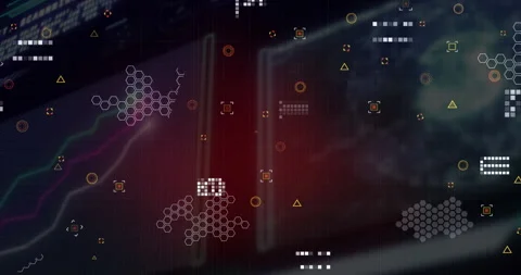 Animation of hexagons pattern and geometric shapes over connected dots against Stock Footage 315638102