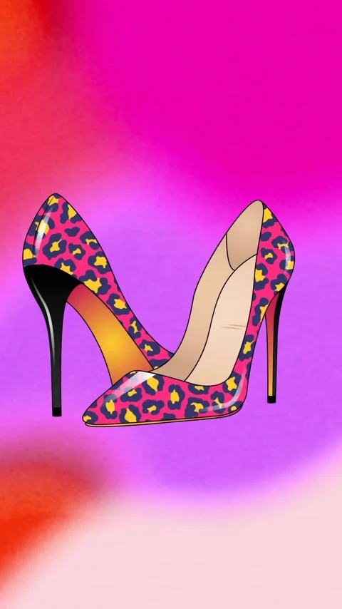 Animation of high heels with leopard print on colourful background Video stock 342953127