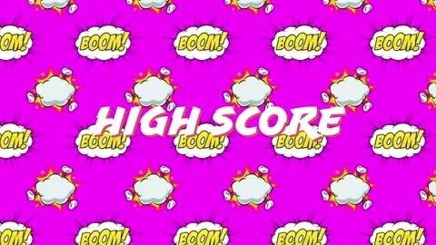 Animation of high score text against boom speech bubbles on digital interface of Stock Footage 329781198