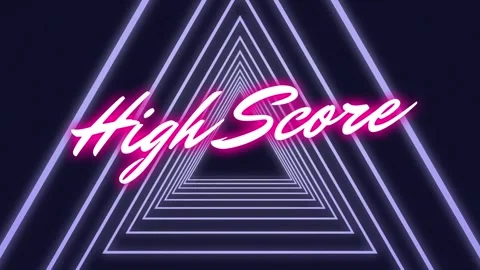 Animation of high score text banner over triangular shapes in seamless pattern Stock Footage 246808139