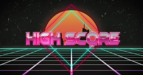 Animation of high score text banner over grid network in seamless pattern Stock Footage 329579873