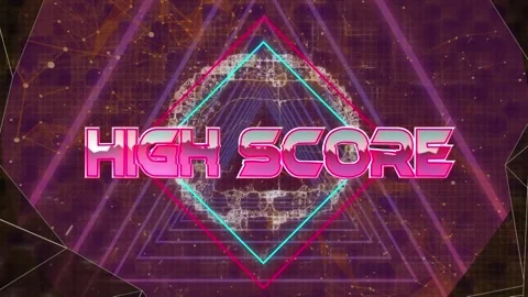 Animation of high score text banner over brain icon against triangular shapes in Stock Footage 330115554