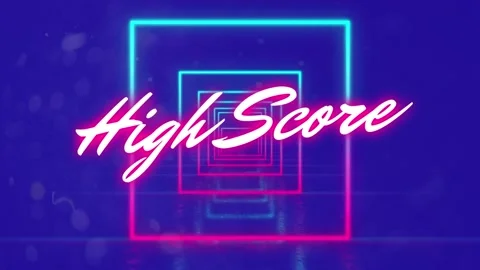 Animation of high score text over neon s... | Stock Video | Pond5