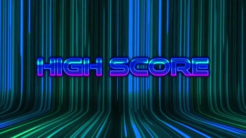 Animation of high score text over light trails on black background Stockbeeldmateriaal 234475254