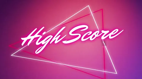 Animation of high score text over neon triangles on neon background Stock Footage 329018011