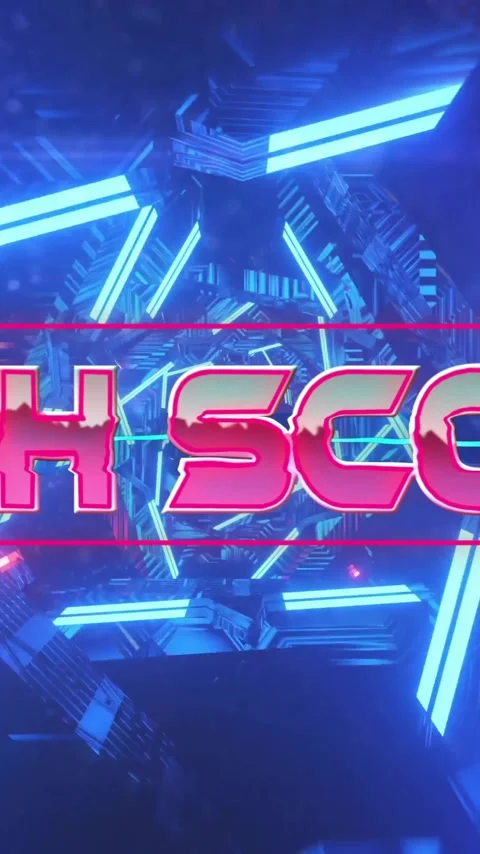 Animation of high score text over neon pattern background Stock Footage 341659760