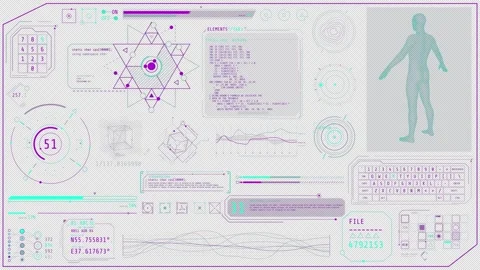 Animation of a high-tech display with a full-body 3D scan Stock Footage 314695661