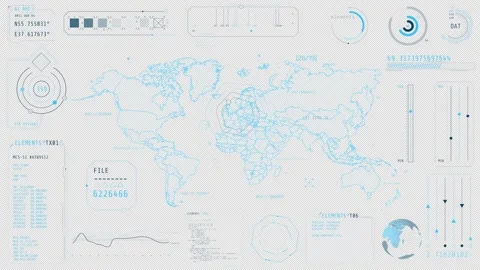 Animation of a high-tech display with a world map Stock Footage 312042126