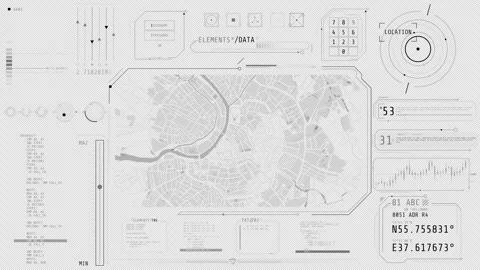 Animation of a high-tech interface with a city map Stock Footage 312028471