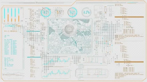 Animation of a high-tech screen with a map and program codes Stock Footage 301177731