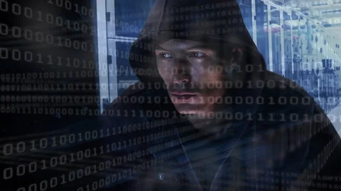 Animation of hooded man hacking a comput... | Stock Video | Pond5
