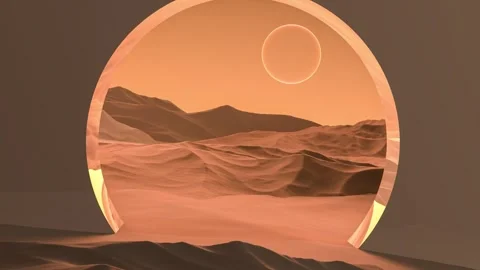 Animation of the horizon of a sci-fi planet, exit to sand dunes, desert Stock Footage 265585881