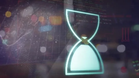 Animation of hourglass icons and data processing over out of focus city Stock Footage 246733080