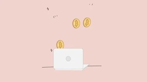 Animation of how a laptop opens and bitcoins fly into it Stock Footage 220888487