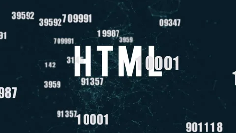 Animation of HTML text with floating numbers and connections over digital Stock Footage 304768780