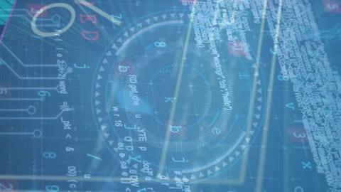 Animation of hud with financial data processing on digital interface with coding Stock Footage 312619191