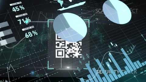 Animation of hud interface with qr code, graphs, and moving lines Stock Footage 327201514