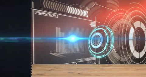 Animation of hud interface with radar and hexagon pattern against black Stock Footage 328407674