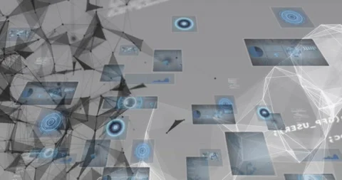 Animation of hud interfaces, dots forming geometric shapes over programming 動画素材 329849958