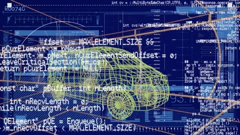 Animation of hud processing with data coding against 3d model of wireframe van Stock Footage 330167302