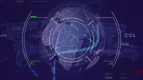 Animation of hud processing over globe rotating on digital interface with world Video stock 326033786