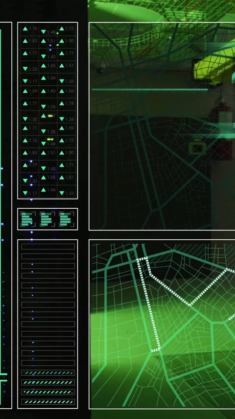 Animation of hud screens with map, graphs, programming data over data server 動画素材 344525746