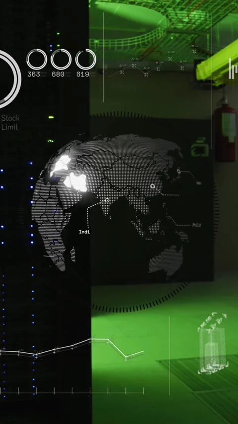 Animation of hud screens with programming language, globe, map, graphs and data Stock Footage 319222978