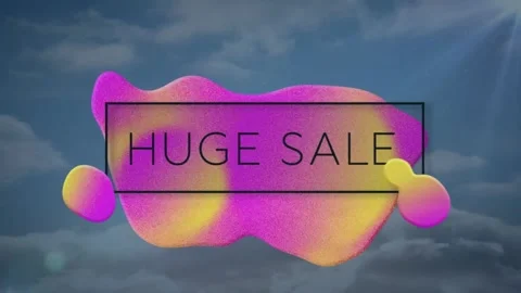 Animation of huge sale text in rectangle over abstract pattern against cloudy Stock Footage 245890638