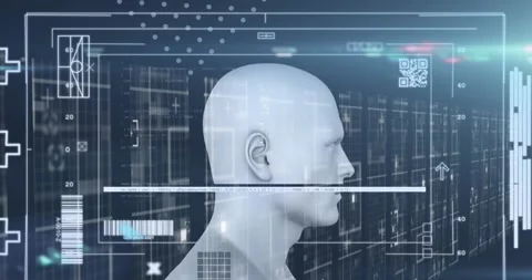 Animation of human anatomy scanning with bar code over illuminated bars Stock Footage 330255833