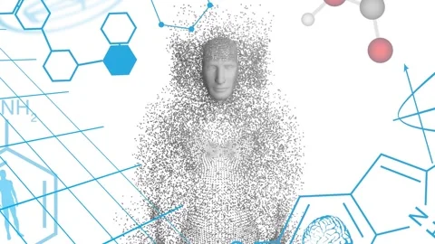 Animation of human body with exploding particles, network of connections with Stock Footage 326297032