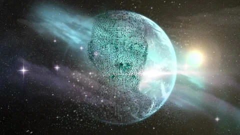 Animation of human body formed with exploding particles over blue kaleidoscope Stock Footage 327897722