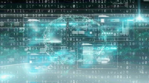 Animation of human brain and binary coding, data processing on screens Stock Footage 155799228