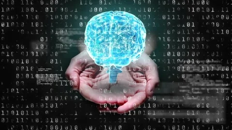 Animation of human brain and binary coding, scientific data processing Stock Footage 329289542