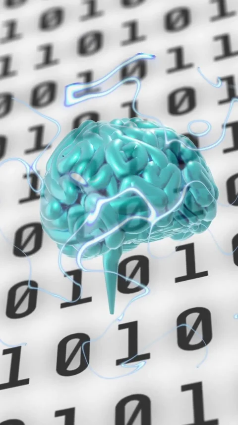 Animation of human brain and binary coding data processing Stock Footage 341953555
