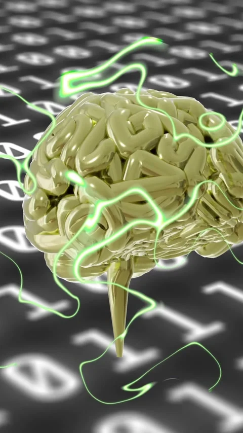 Animation of human brain and data processing with binary coding Stock Footage 323782548