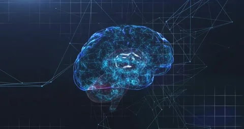 Animation of human brain and data processing over black background Stock Footage 328354814