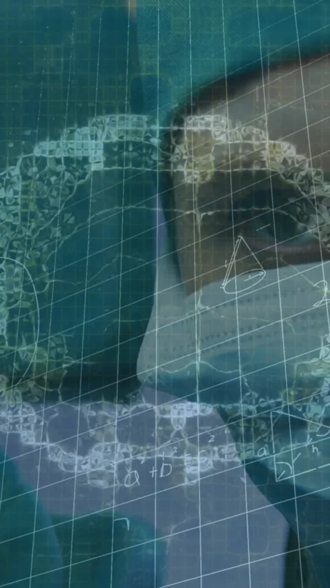 Animation of human brain and data processing over female caucasian surgeon with Stock Footage 344557721