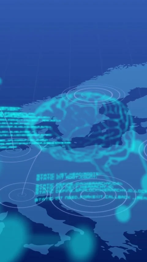 Animation of human brain and digital data processing over map of europe Stock Footage 323781749