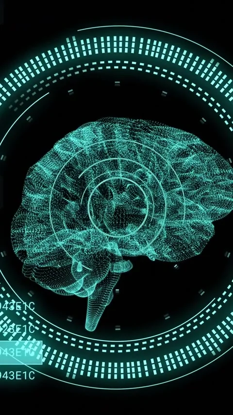 Animation of human brain and digital data processing over black background Stock Footage 343714250