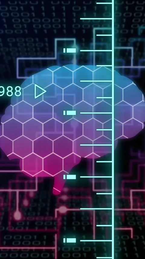 Animation of human brain and digital data processing over black background Stock Footage 343714256